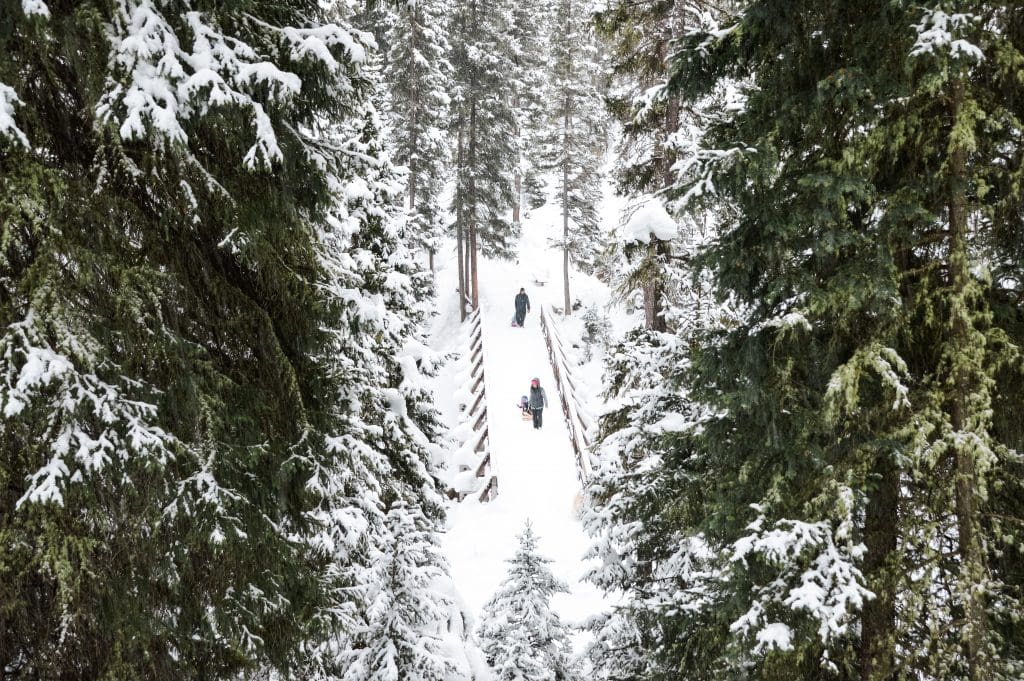 Snow Shoe Bridge Big Sky Montana Winter The adventure guide to Big Sky Montana in the winter. | herlifeadventures.blog | #traveldestinations #travelideas #northamericatravel #traveltips #usdestinations #travelhacks #travelguide #adventuretravel #roadtrip #bigsky #montana #adventureguide #winteractivities #wintertravel