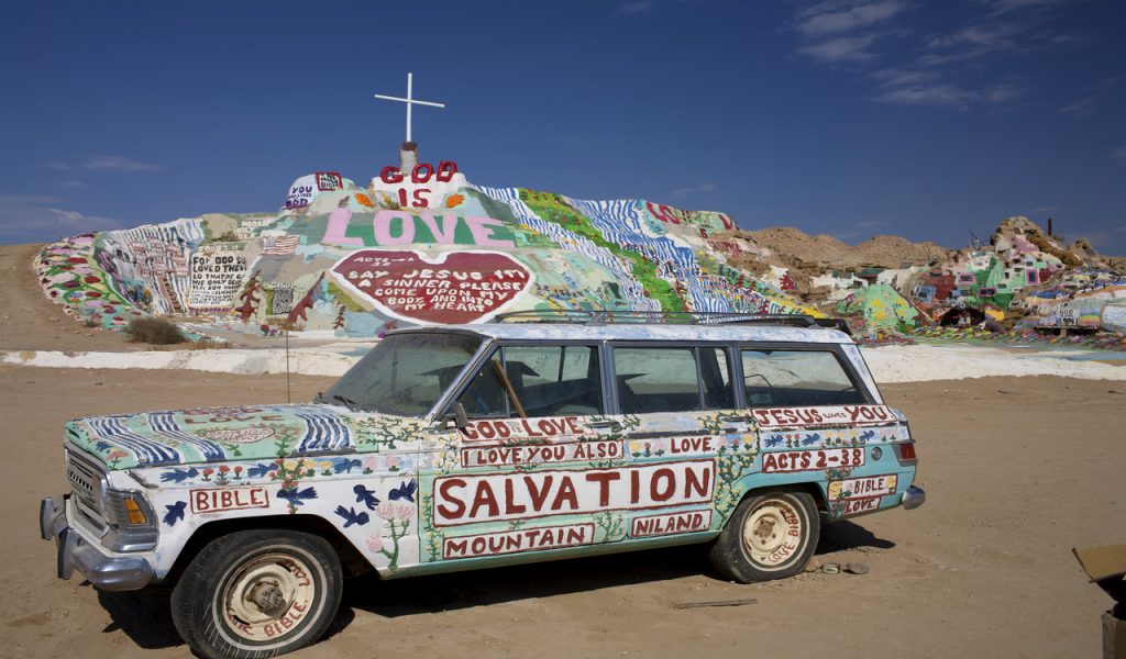 Historic Salvation Mountain in Niland, California on July 12, 2009. Salvation Mountain was proclaimed a National Treasure by Congress on May 15, 2002.