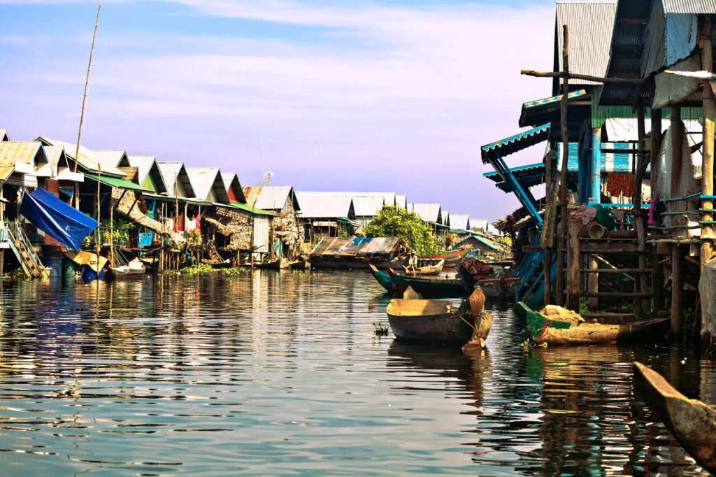 The village on the water Tonle sap lake Cambodia