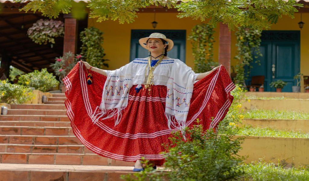Woman Posing in Traditional Panamanian Costume