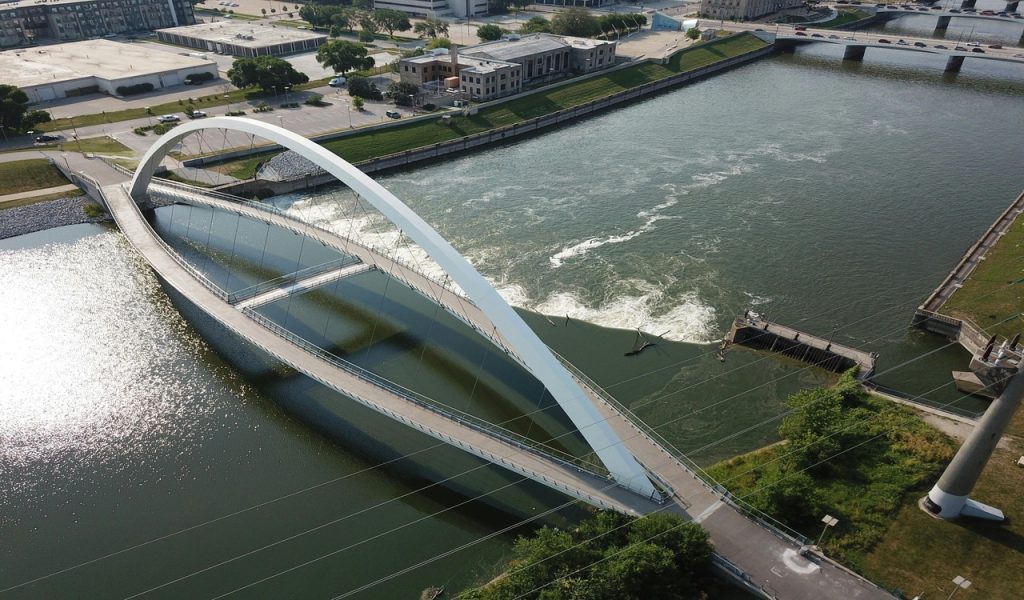 Photographie aérienne d'une rivière sous le pont