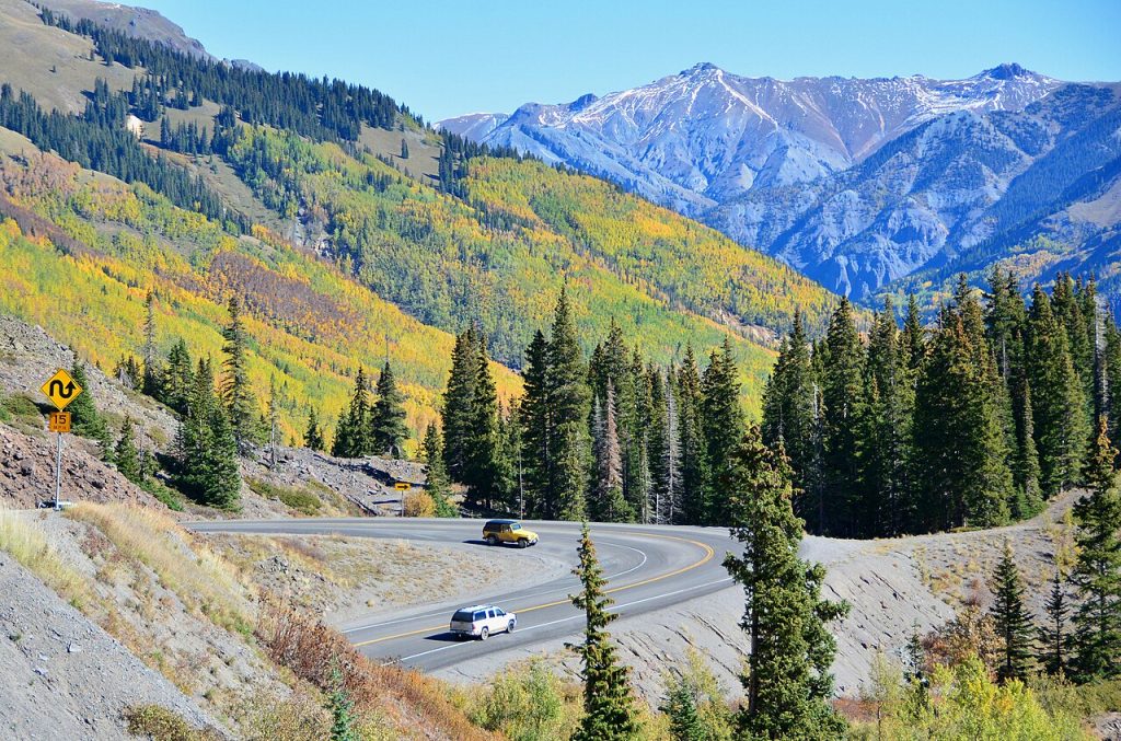 On Highway 550 (the Million Dollar Highway) between Silverton and Ouray in Colorado there are many great views.