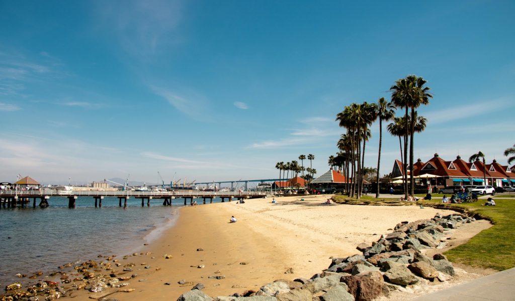 Amplified view of the coast of Coronado Island in California, USA. 