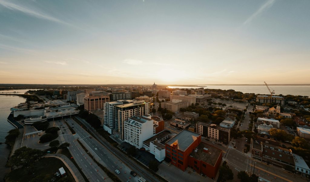 Aerial Shot of a Coastal Cityscape
