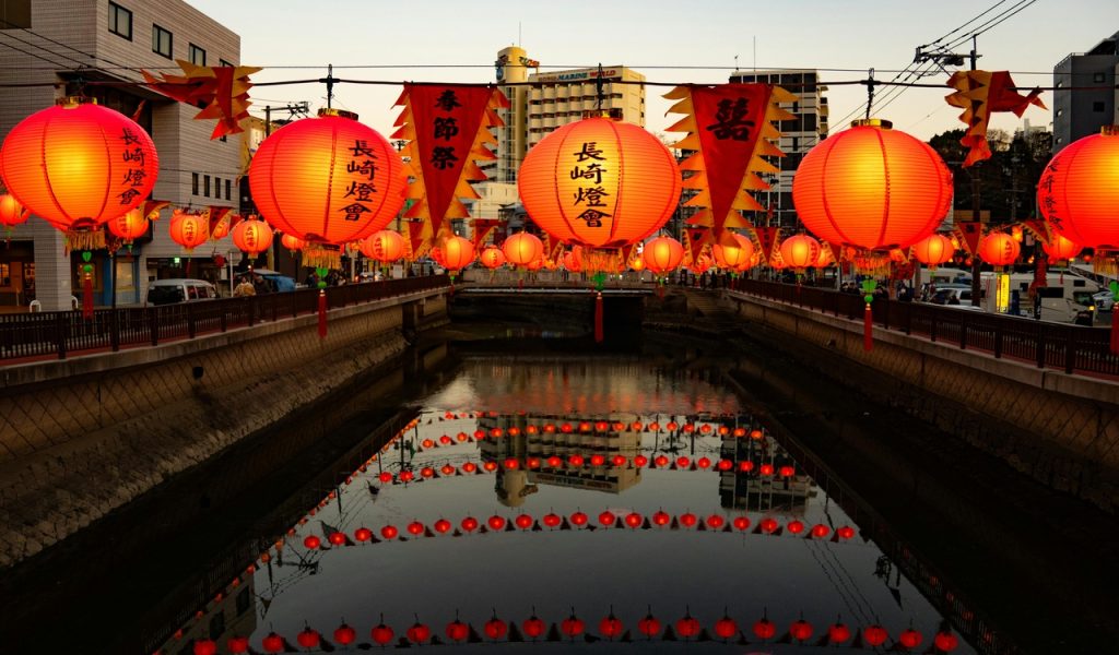 Nagasaki Lantern Festival Night Reflections