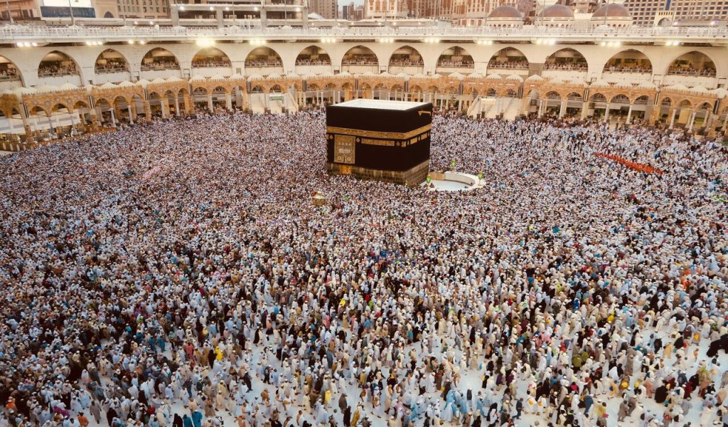 Aerial View of Crowded Kaaba in Mecca

