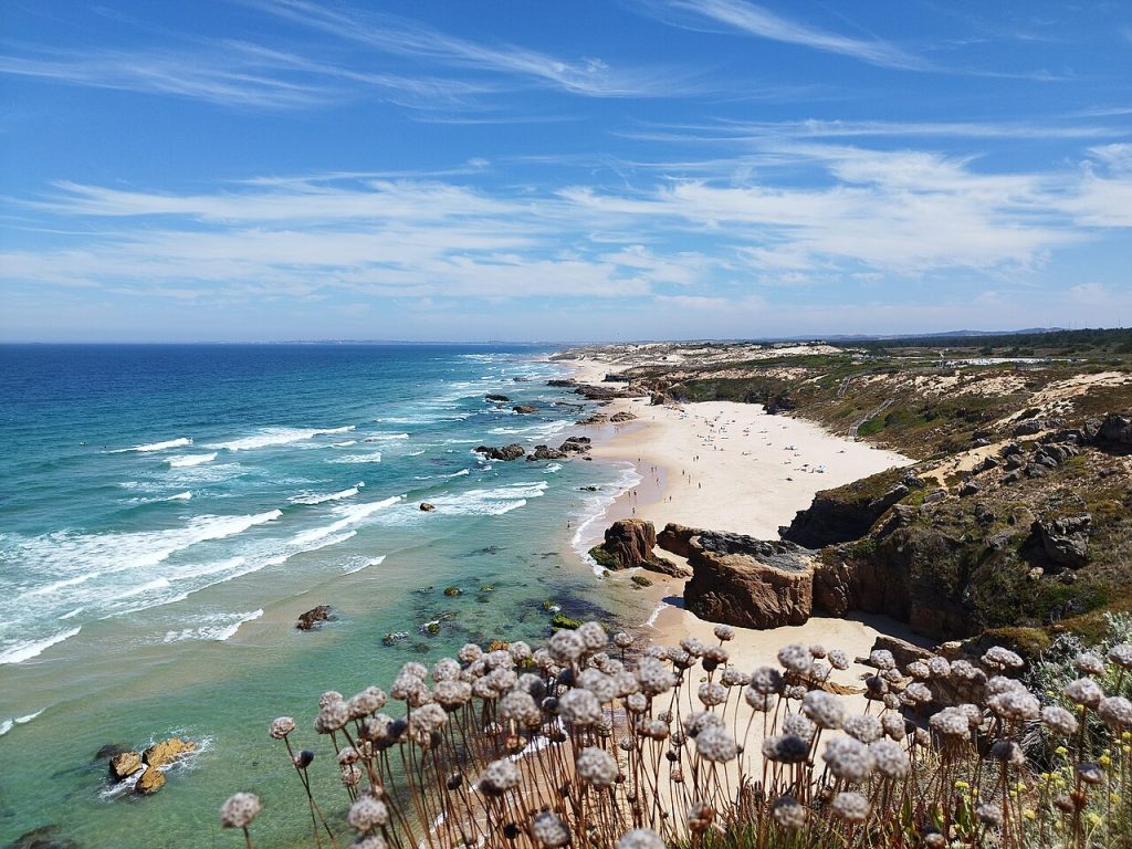 Praia do Malhão and beautiful view with flowers