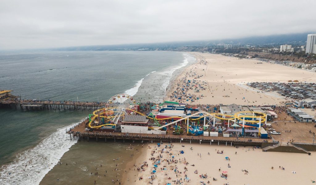 An Aerial Shot of the Santa Monica Pier in California 