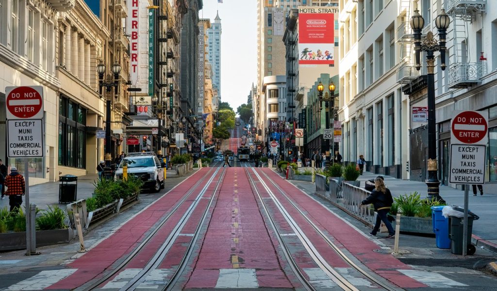 Bustling Street in San Francisco City Center 