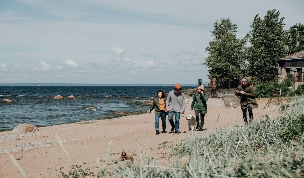 Men and Women Walking at the Beach