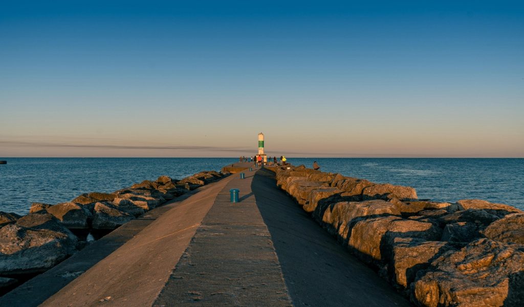 Scenic View of Holland Michigan Pier at Sunrise