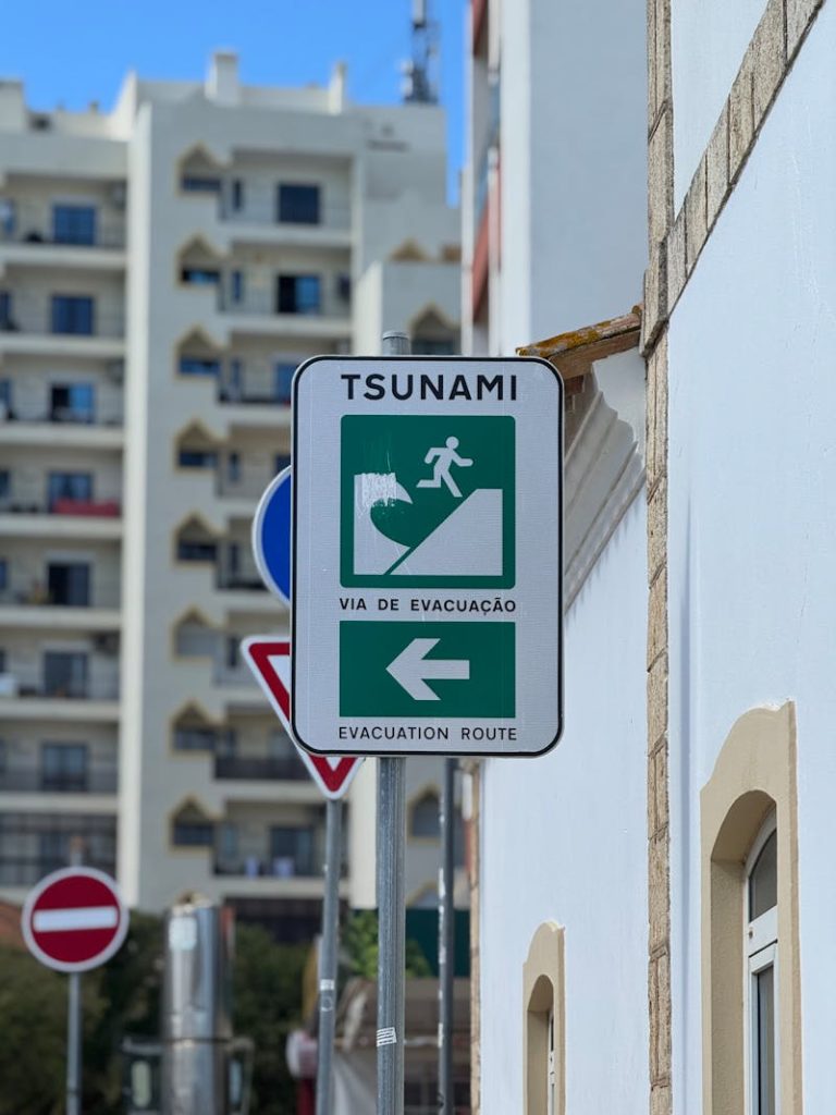 Tsunami Evacuation Route Sign in Urban Setting