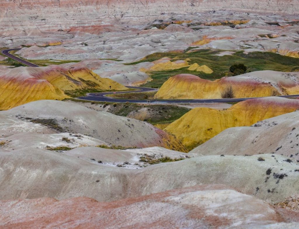 View of Yellow Mounds near Dillon Pass from Conata Basin Overlook in the Badlands National Park.