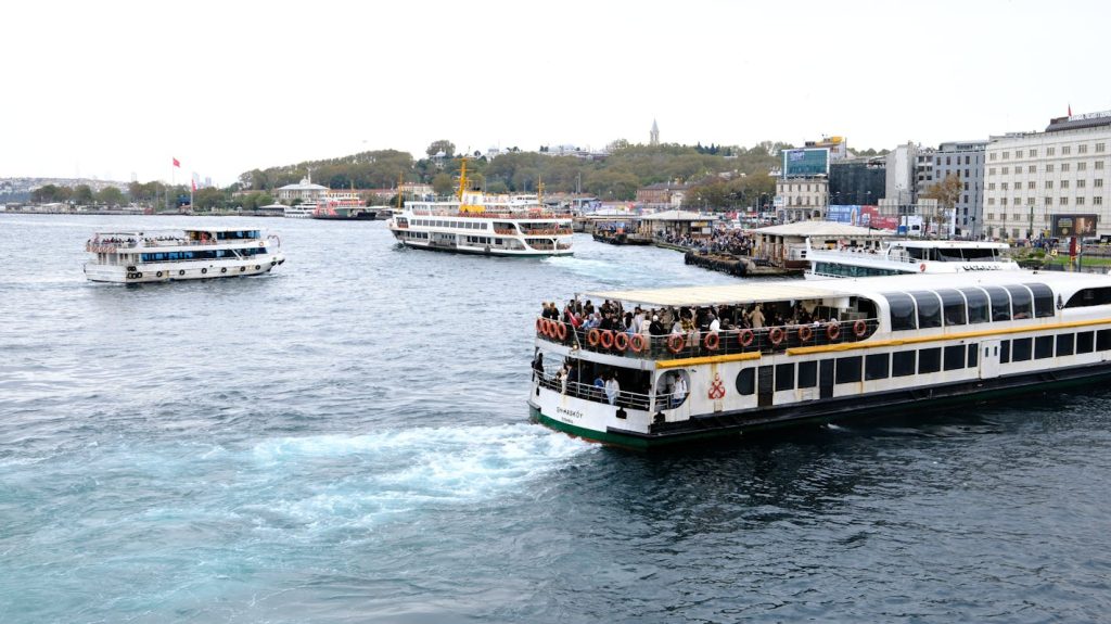 Ferries on Bosphorus in Istanbul cityscape