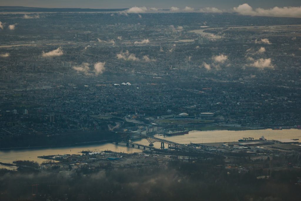 Birds Eye View of City with River