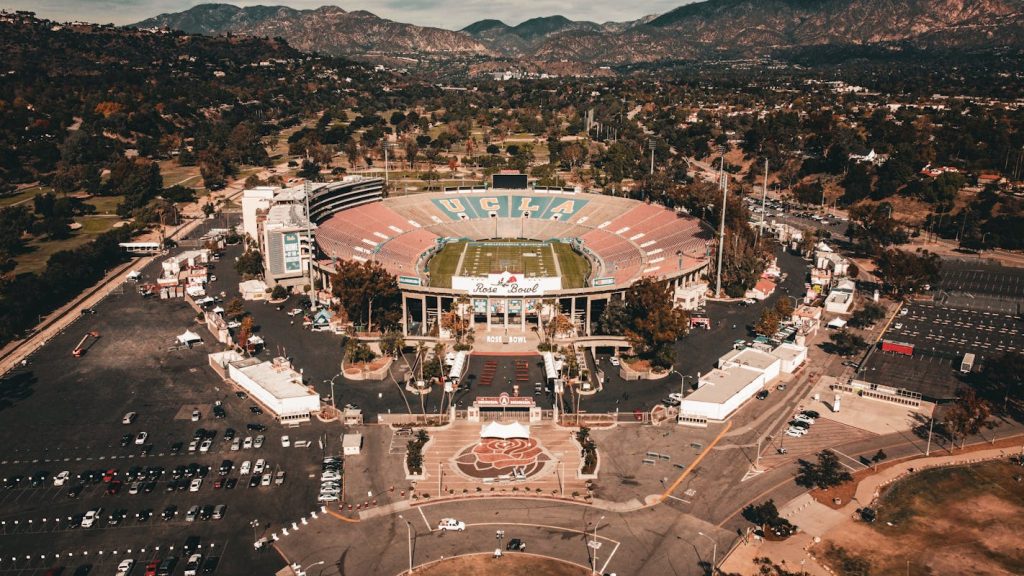 Aerial View of the Iconic Rose Bowl Stadium in Pasadena