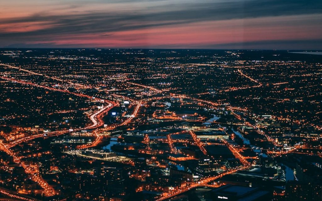 Bird's Eye View Of City During Dawn