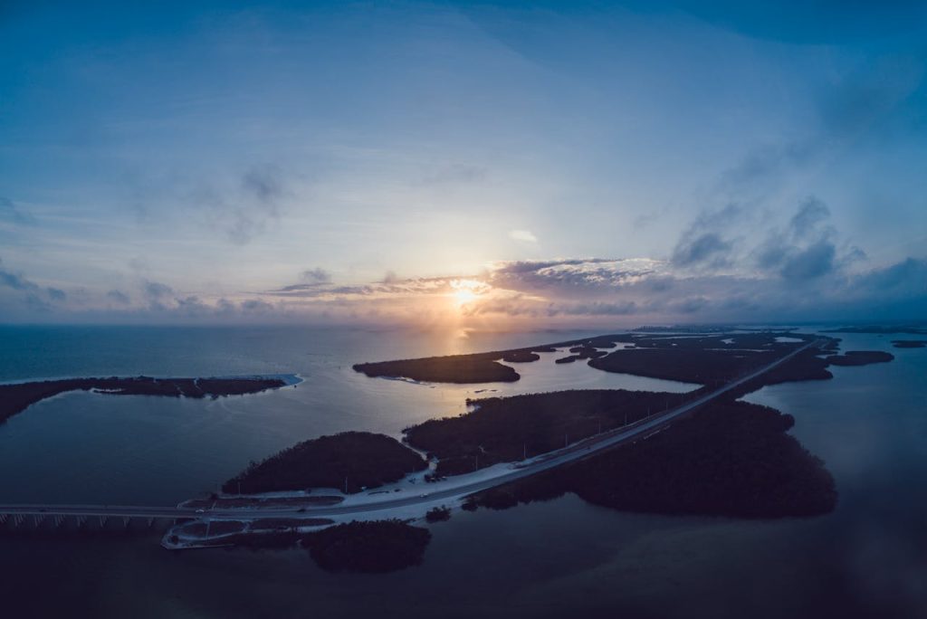 Aerial Photography of Island during Sunset