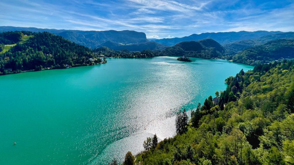 Scenic Aerial View of Lake Bled in Slovenia