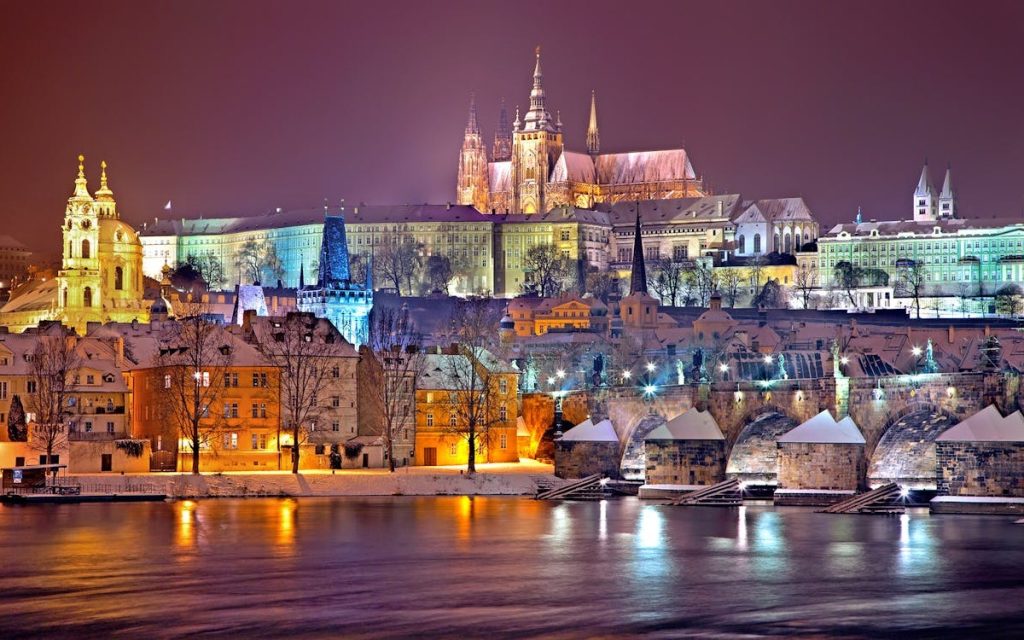 Prague Castle District Lit Up at Night