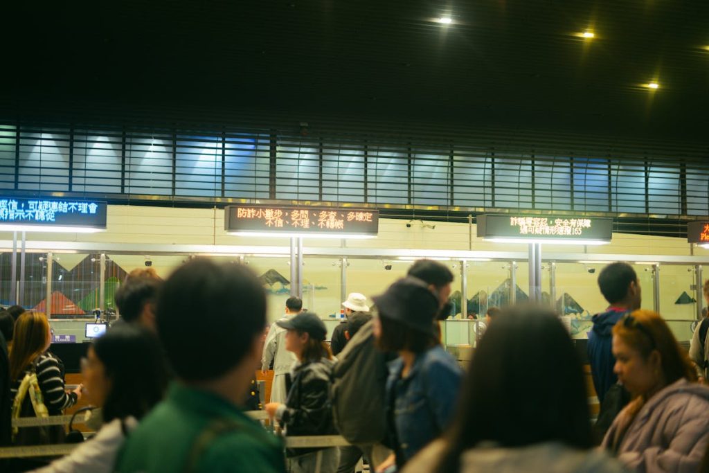 Bustling Airport Check-In Counter Scene