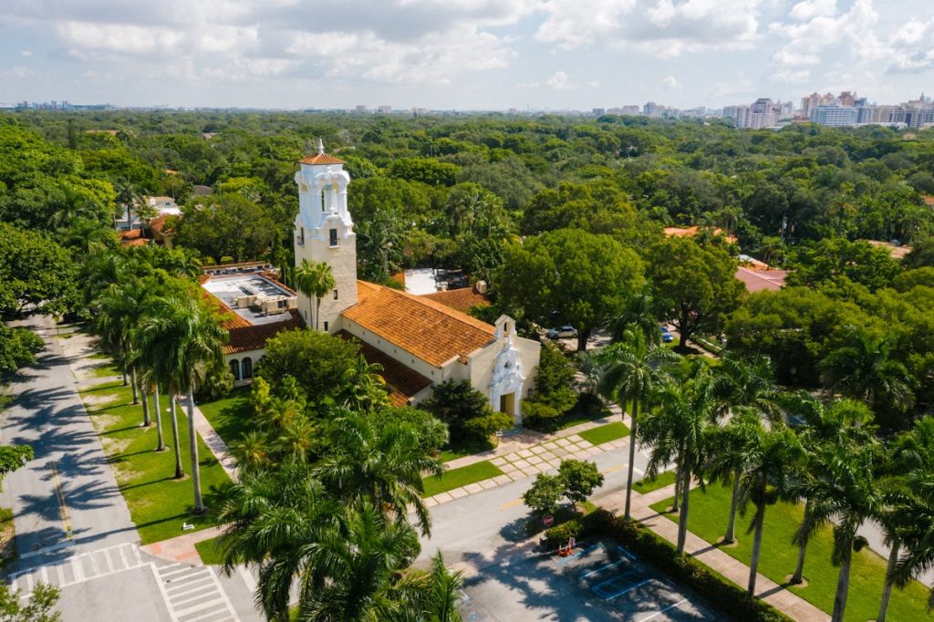 11 Black Heritage Districts Where Music History Still Lives – Her Life Adventures Aerial Shot of the Congregation Church in Coral Gable Miami