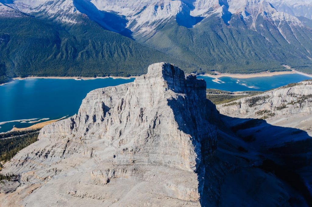 Rock Formation near the Lake and Mountains
