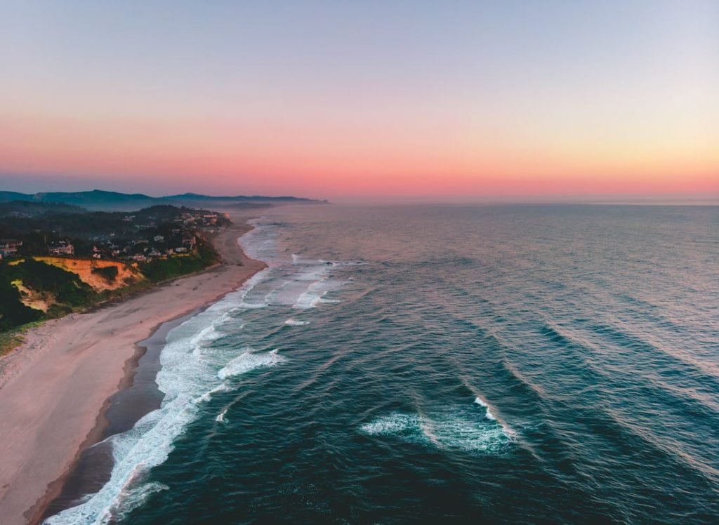 Aerial View of a Beach during Sunset, Lincoln City.