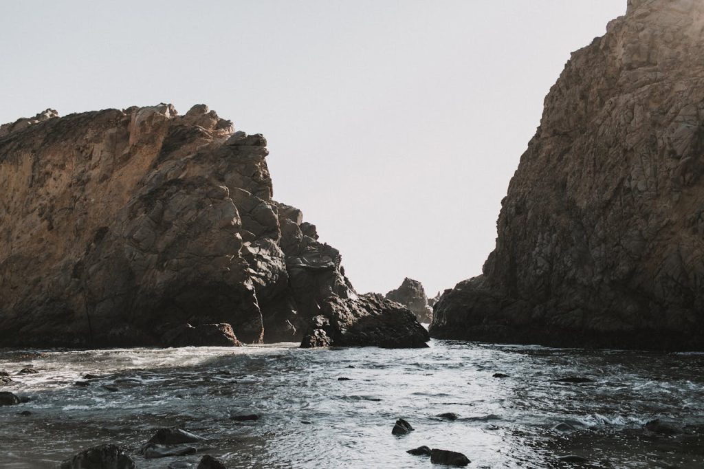 Brown Rock Formation on Seashore