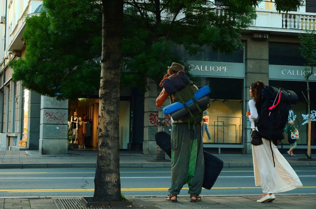 People with Bags in Town