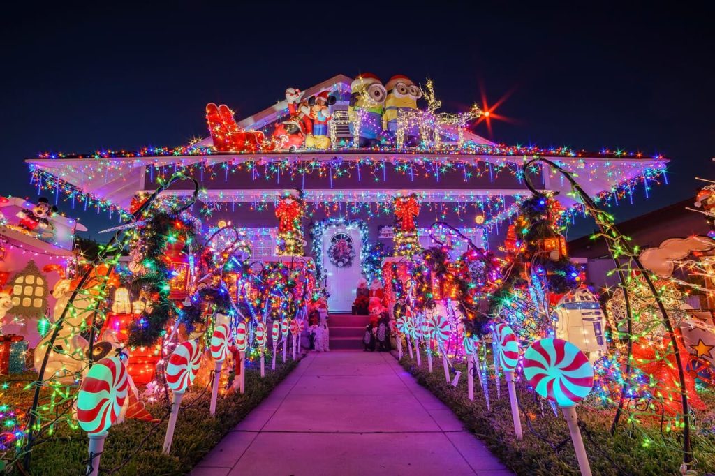 Night view of many Christmas decoration