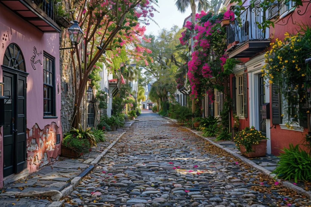 A narrow cobblestone street in Charleston
