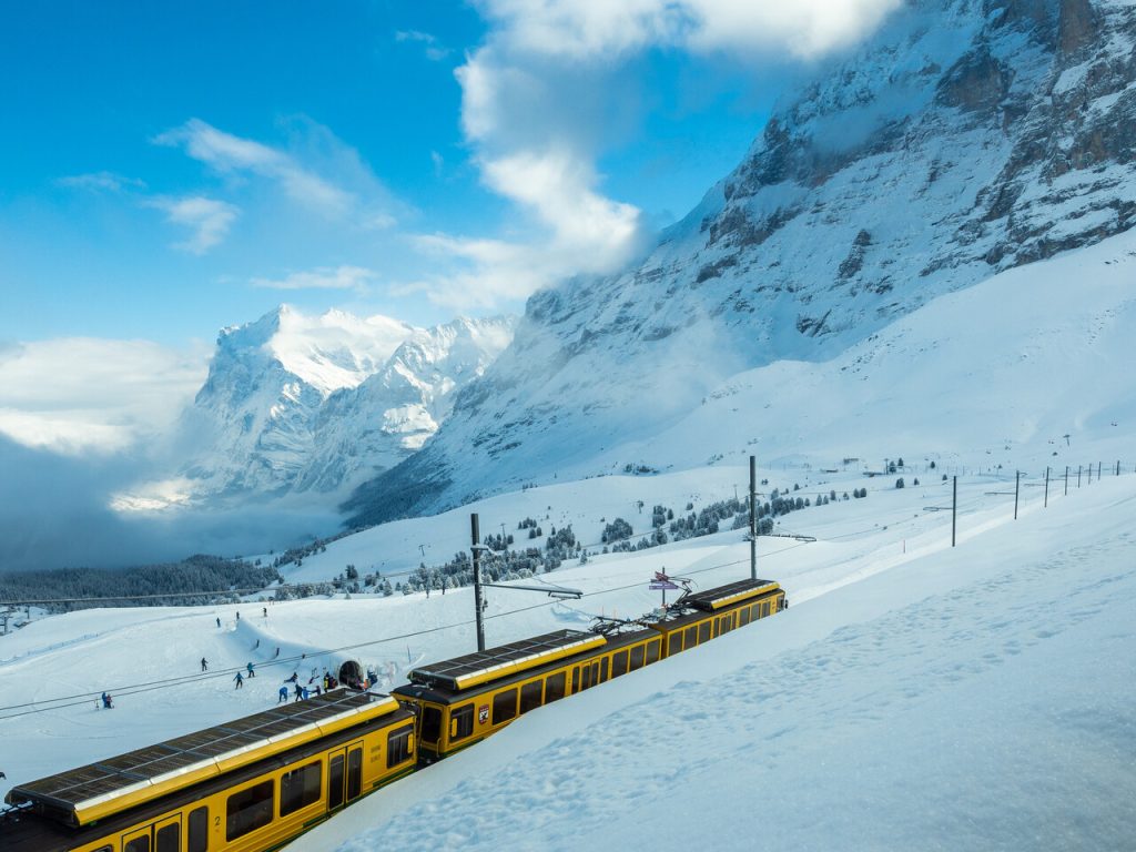 Beautiful views of the winter mountain peaks
