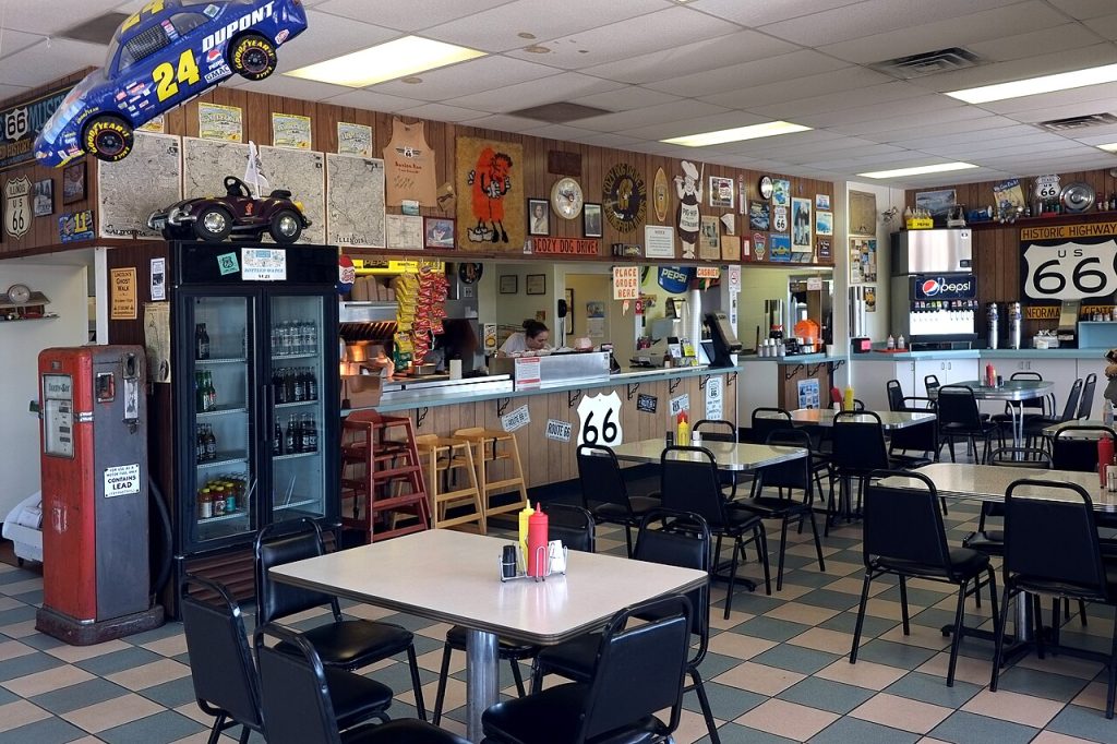 Historic Route 66 in Springfield, Illinois. Cozy dog drive-in