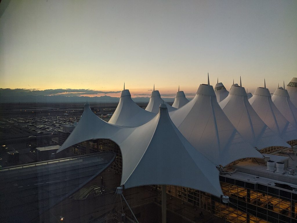 Denver International Airport Main Terminal at dusk