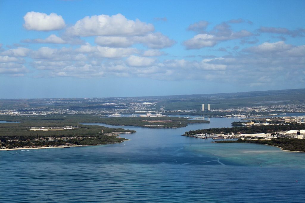 The entrance to Pearl Harbor in Honolulu, Hawaii