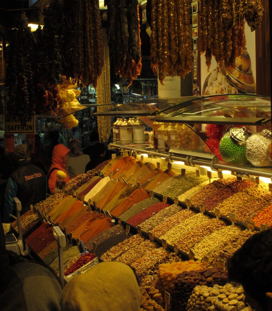 Spices and nuts in the old spice market in Istanbul