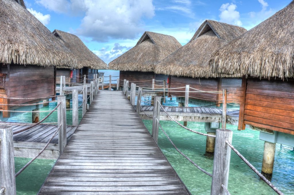Bora bora, Over water bungalows, Tropical image. 