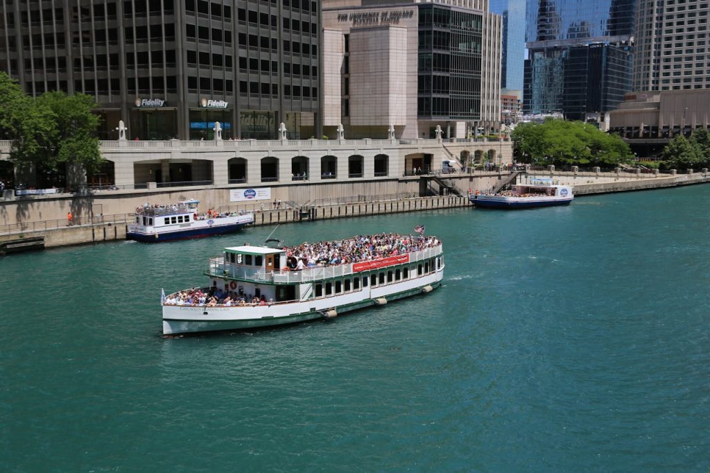 Tourist Boat Cruising on Chicago River
