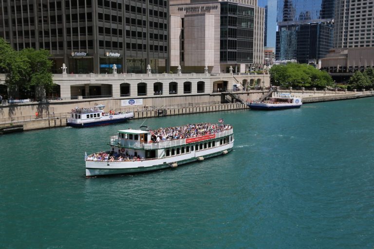 Tourist Boat Cruising on Chicago River