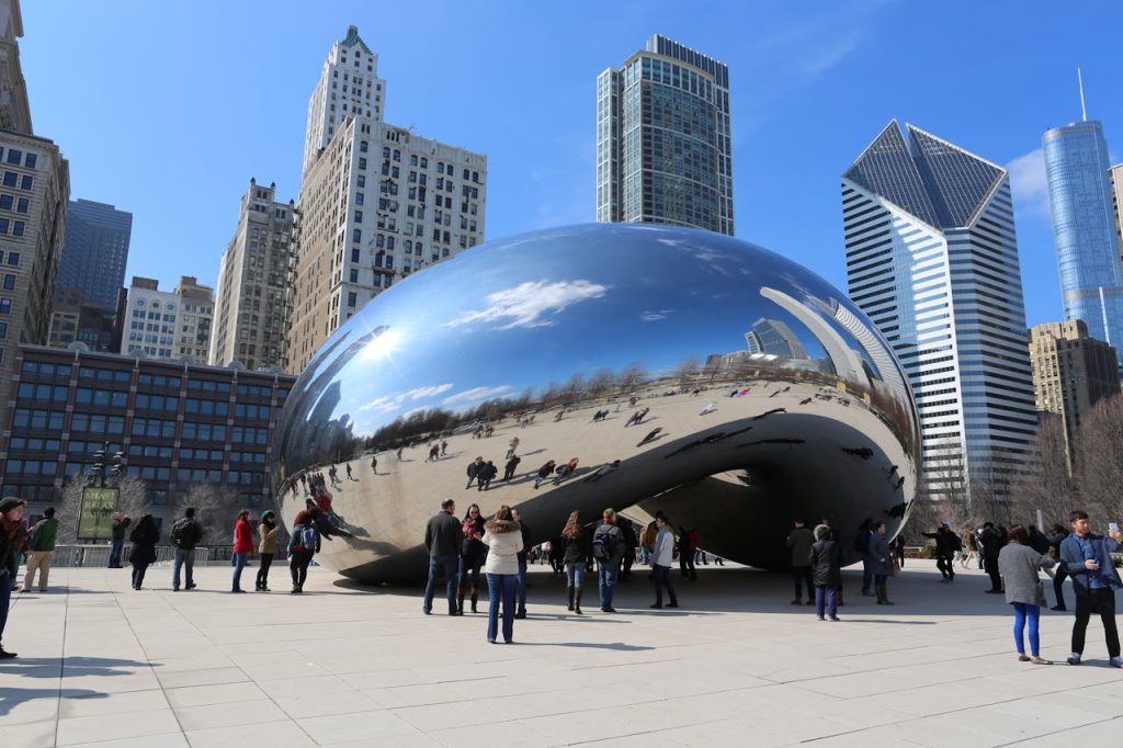 Cloud Gate Sculpture in Chicago Urban Landscape