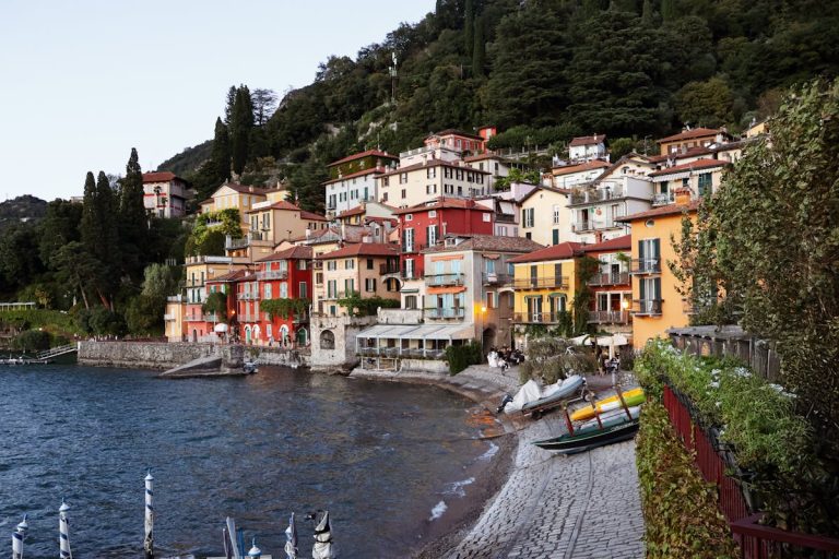 Colorful Houses Along Lake Como Waterfront