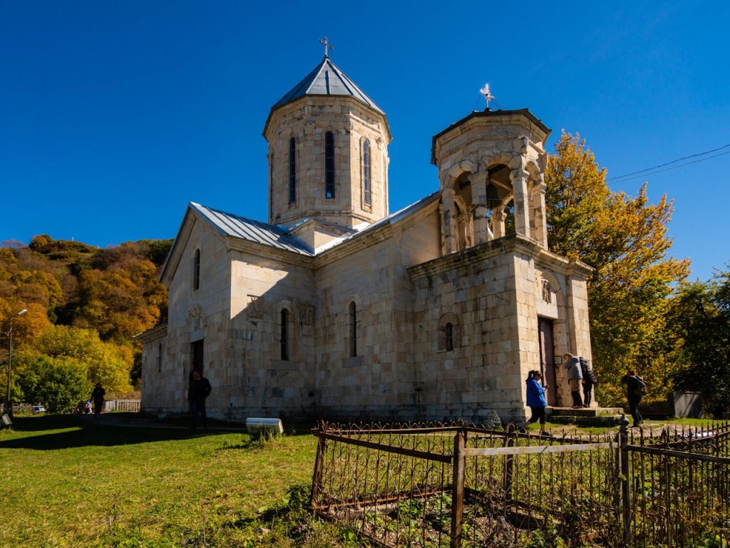 Traveler entering a small chapel on a short stop