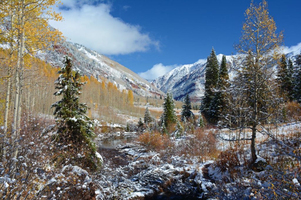 Scenic Aspen Colorado Autumn Landscape with Snow