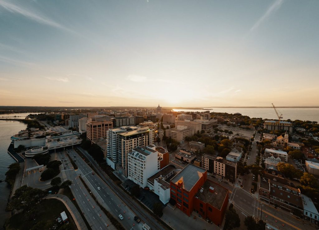 Aerial Shot of a Coastal Cityscape