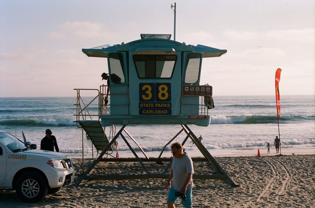 Blue Lifeguard Tower on the Beach