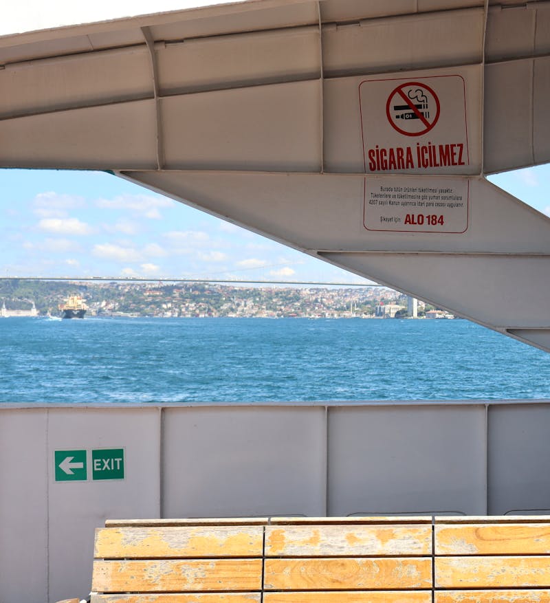 Scenic View of Bosphorus from Ferry with No Smoking Sign