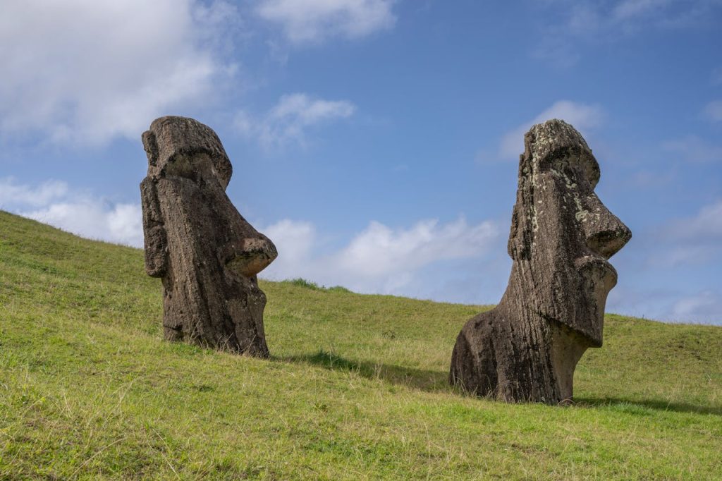 Majestic Moai Statues on Easter Island Hillside