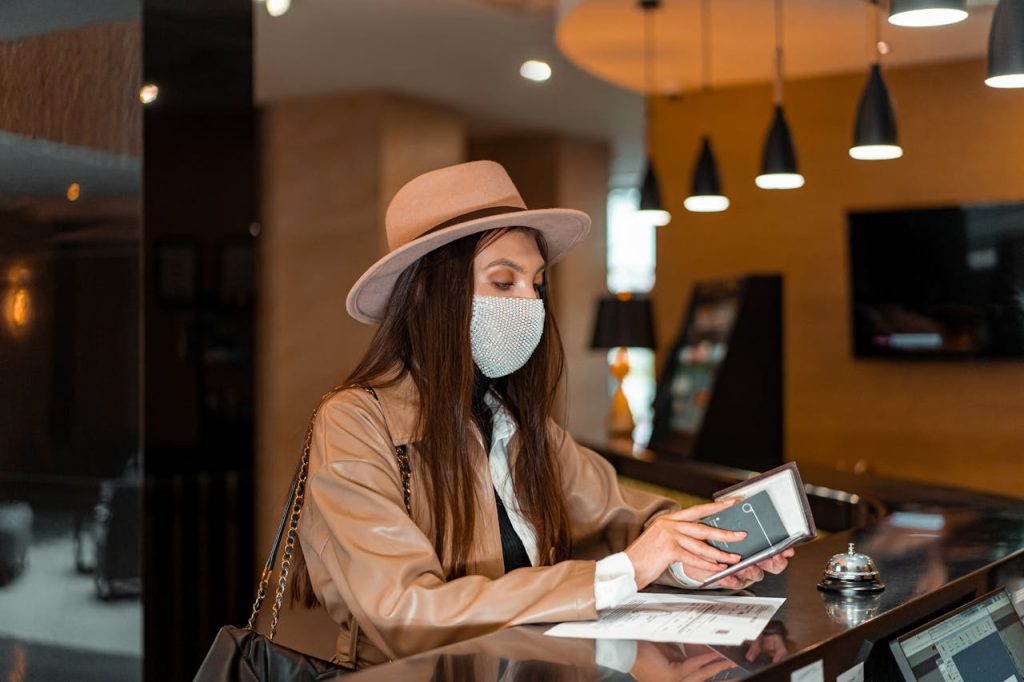 A hotel lobby shot that suggests a free stay.