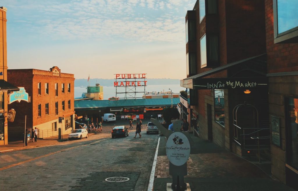 A wintery waterfront shot from Pike Place toward Elliott Bay,